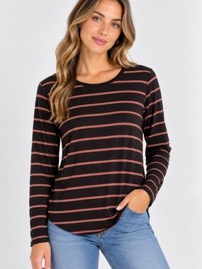 Nordstrom Rack Women's Black & Brown Striped Long Sleeve Top, size XL